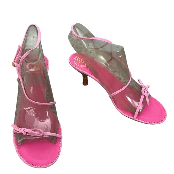 Lilly Pulitzer Shoes - Lilly Pulitzer Pink Strappy Heeled Sandals Sz 6.5 Summer Beach Dress